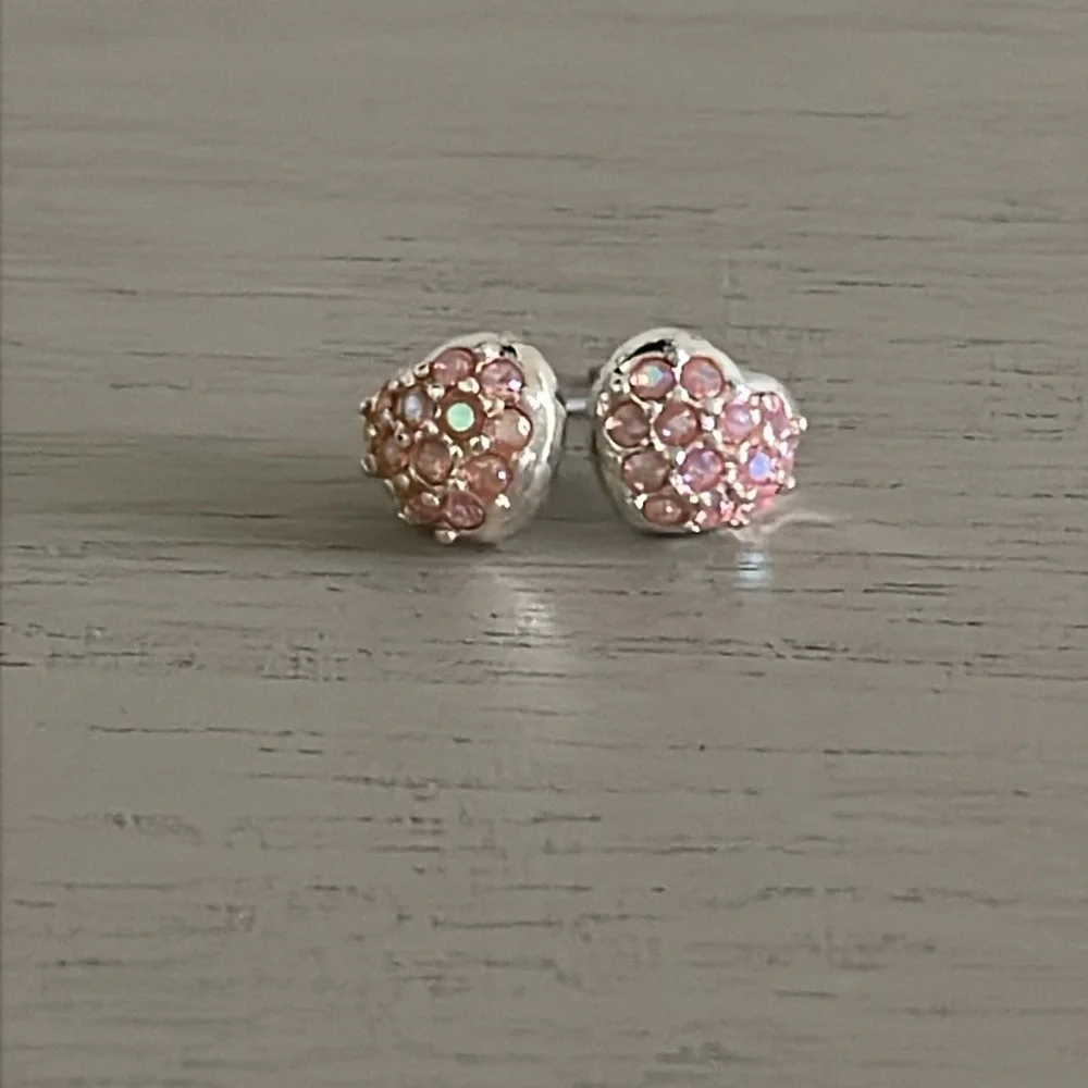 Pink Crystal Heart Stud Earrings